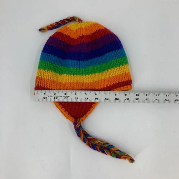 Kyber Unisex 100% Wool Made in Nepal Rainbow Knit Hat Cap Ear Flaps Beanie - Picture 8 of 9